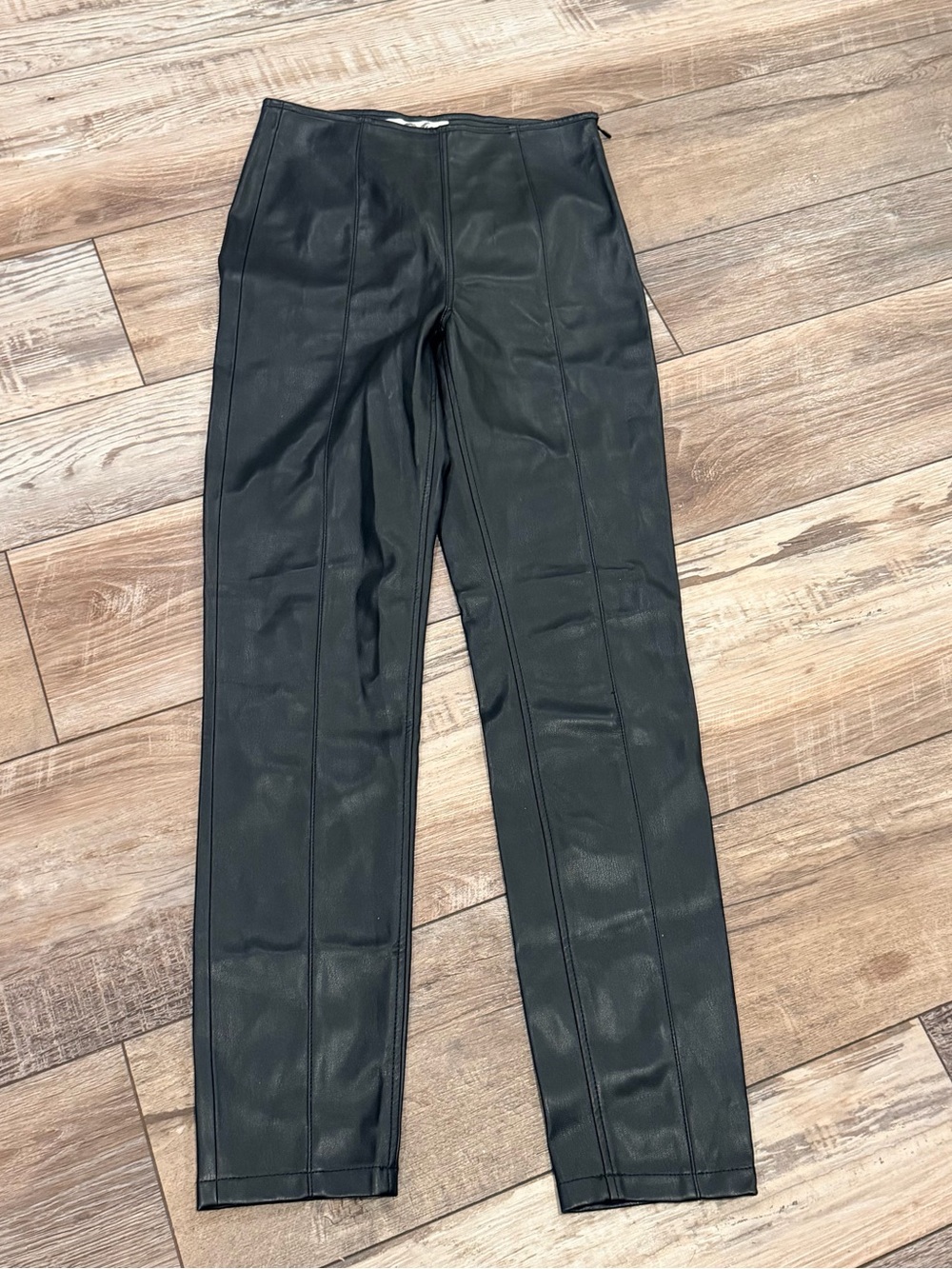 We The Free Black Faux Leather Skinny Jumpsuit-Style Pants